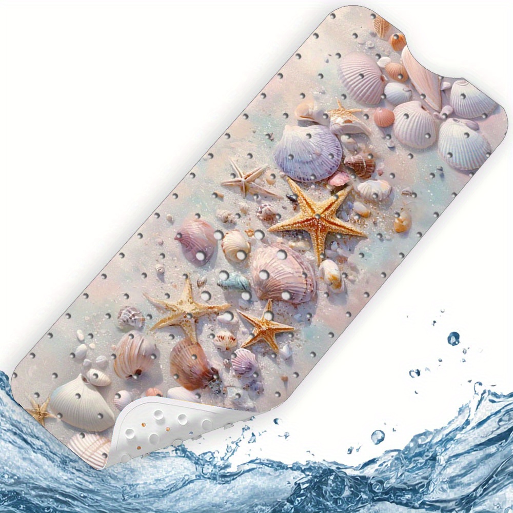 Aldult Bathtub Mat Bathtub Mat Pastel Ocean Seashells Starfish Design Bathtub Mat, Natural Beach Theme Shower Tub Mat For &, Family Bathroom Decor In White