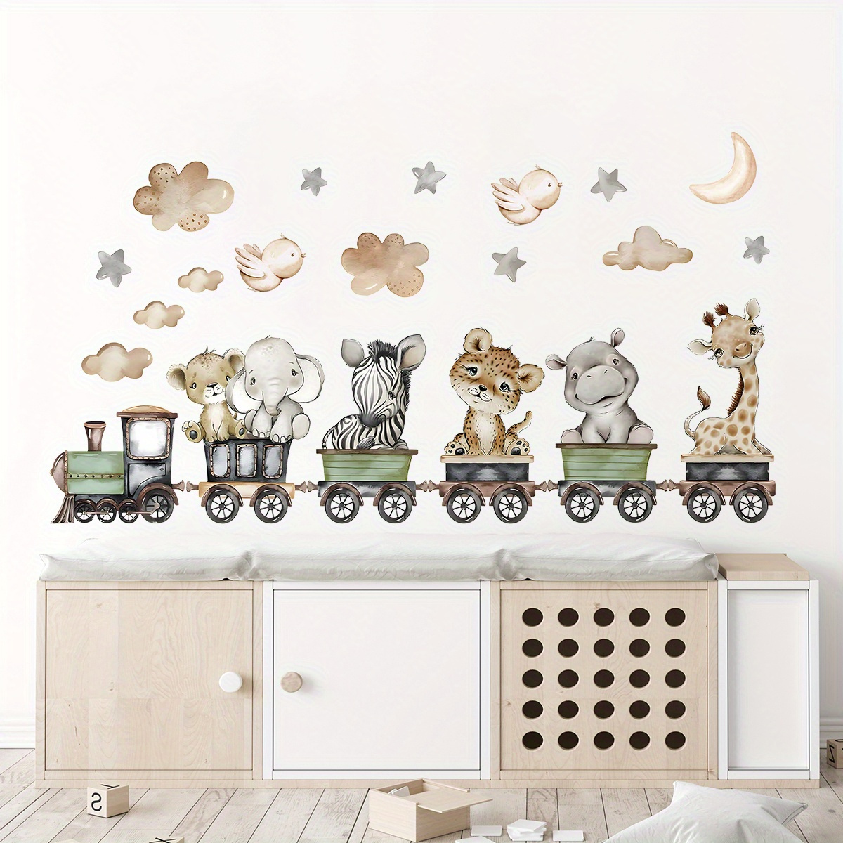 E-shop Selbstklebende Wandaufkleber mit niedlichen Tieren wie Elefanten, Leoparden und Giraffen, zum Dekorieren , Kinderzimmers oder Wohnraums