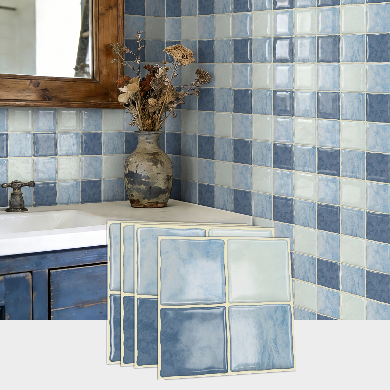 TEMU 20pcs 3d Decorative Stickers, Glossy Thick Self-adhesive Square Wall Tiles, Peel And Stick, Strong Adhesive Waterproof Wear-resistant