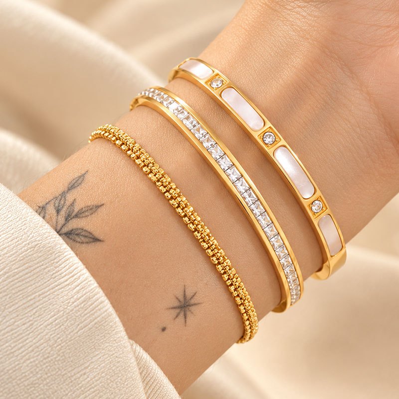 3pcs Stackable Bracelet Set with Synthetic Zirconia, Adjustable