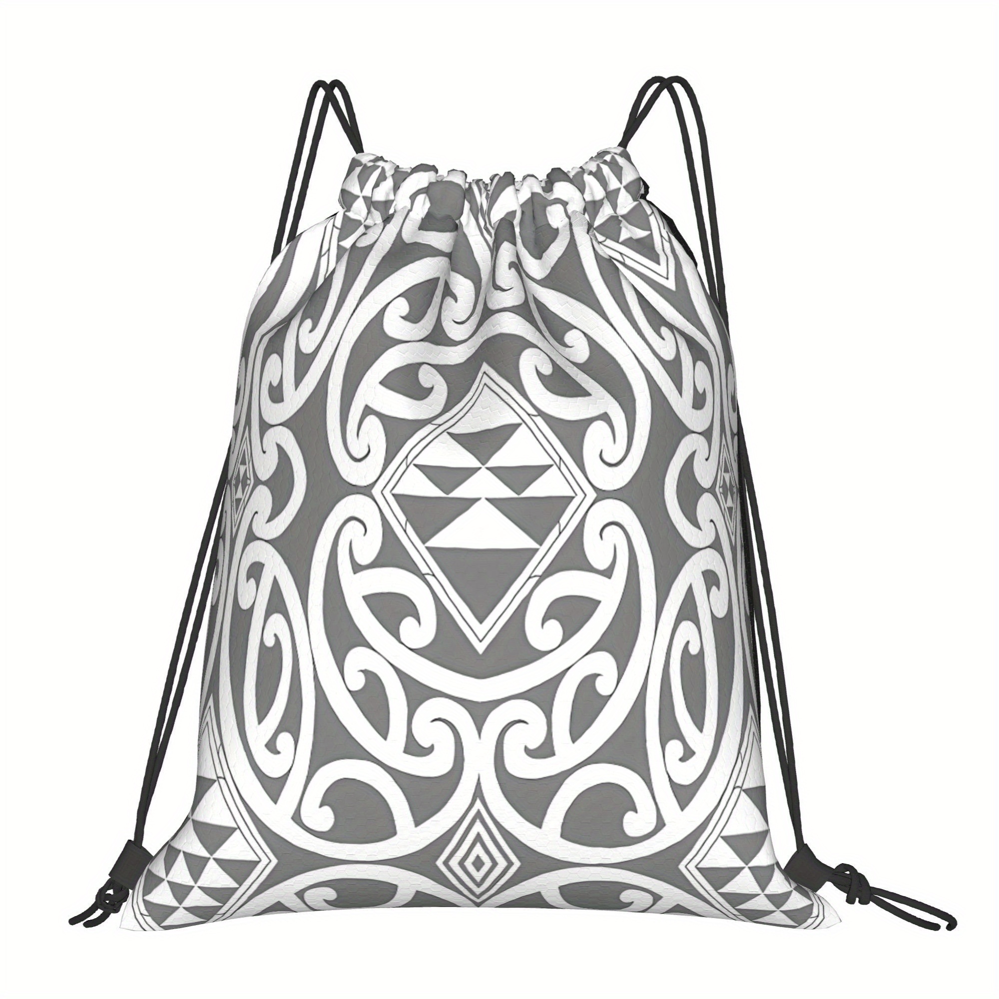 TEMU A Stunning Drawstring Bag Featuring A Beautiful Maori Pattern, Activities, It's A Casual , An Impromptu Adventure, Or Packing For Travel