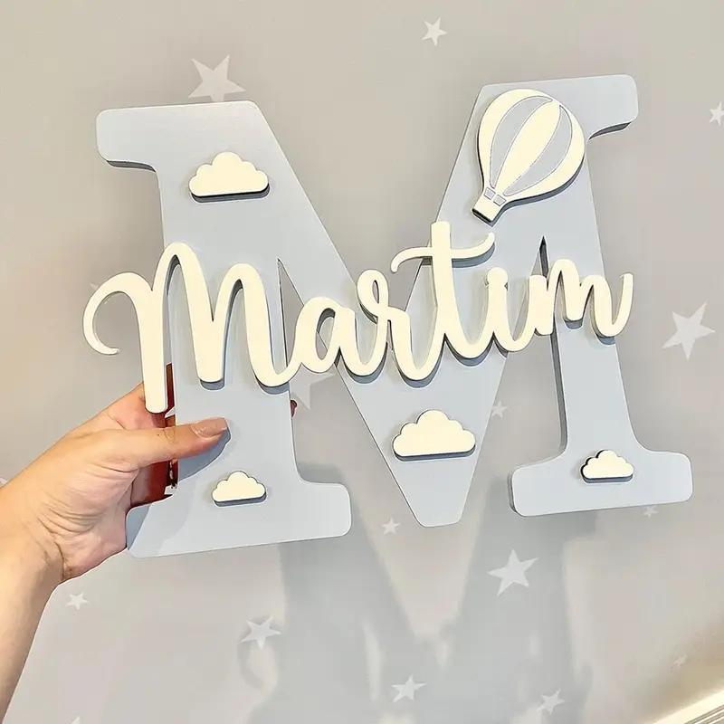 Image of 1pc Personalized Wooden Name Decorative Plaque - Custom Initial Letter & Name, Nursery, Living Room, Entryway Home Decor, Birthday, Wedding, Housewarming Gift, Wall Background Decoration, Easy Hanging