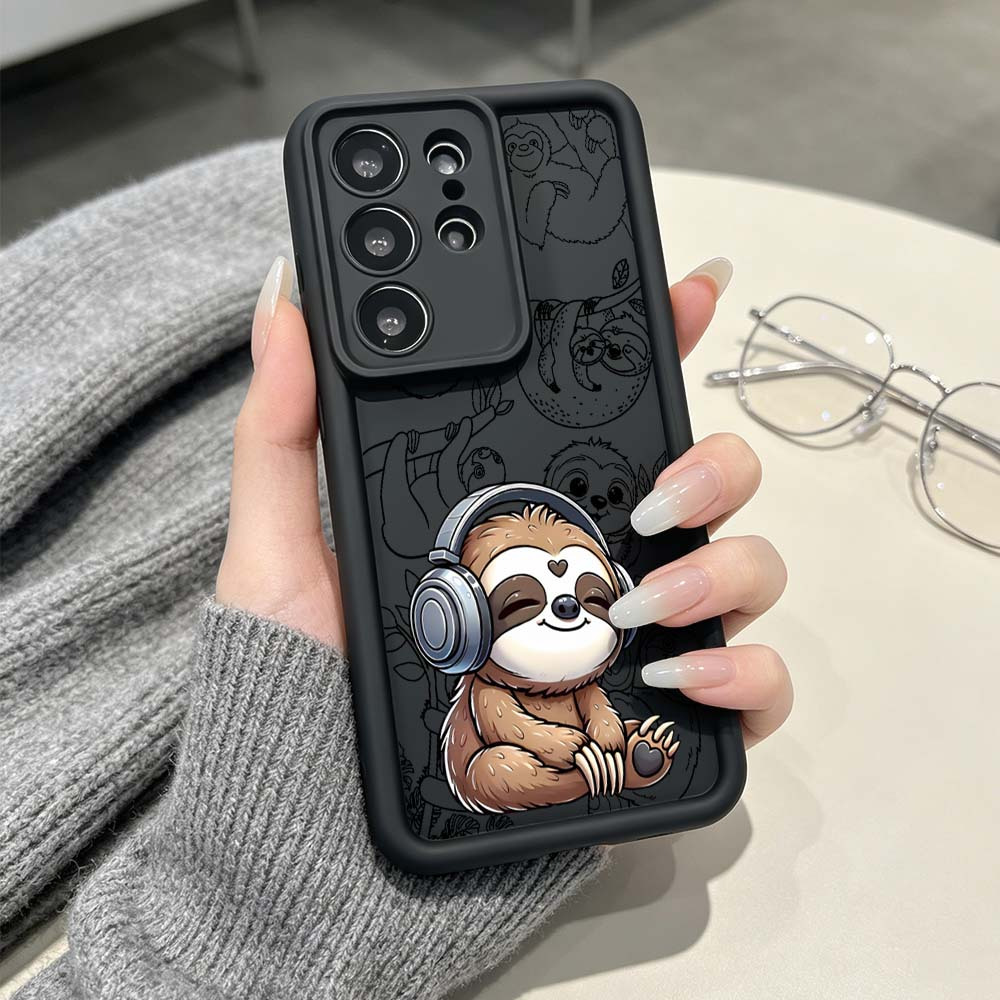 TEMU Phone Case - 1pc Cartoon Sloth Headphones Style Ladder Phone Case For Galaxy S26 S25 S24 S23 S22 S21 S20 Note 20 Fe 5g Sturdy Scratch-resistant