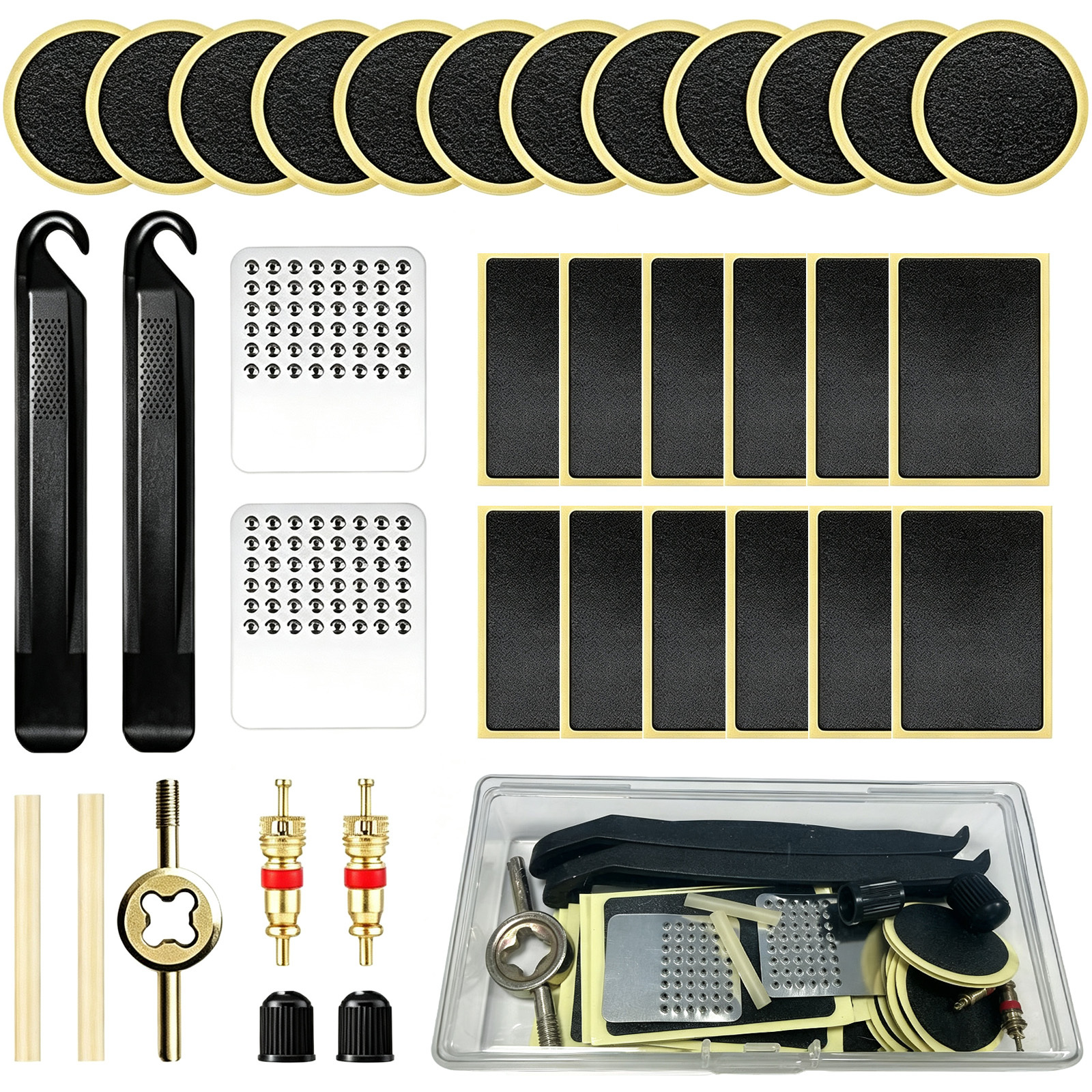 TEMU Kit di riparazione forature per bici da , toppe autoadesive per pneumatici con scatola portaoggetti, strumento di riparazione per uso di