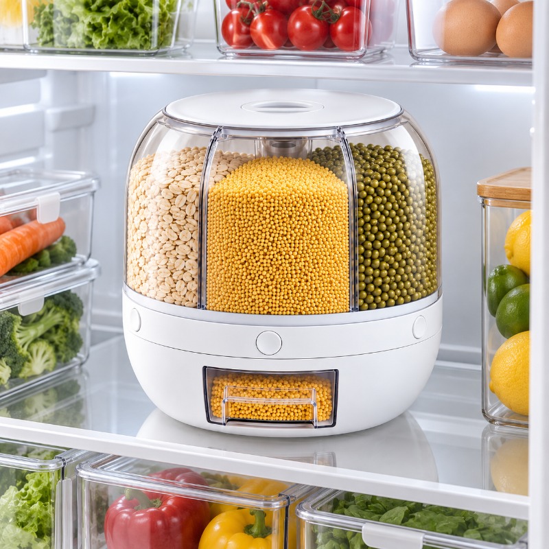 TEMU 1pc Large-capacity Rotating Grain Storage Container With Multi-compartment Suitable For Rice, , Flour, Dog Food & Pet Food - Moisture-proof &