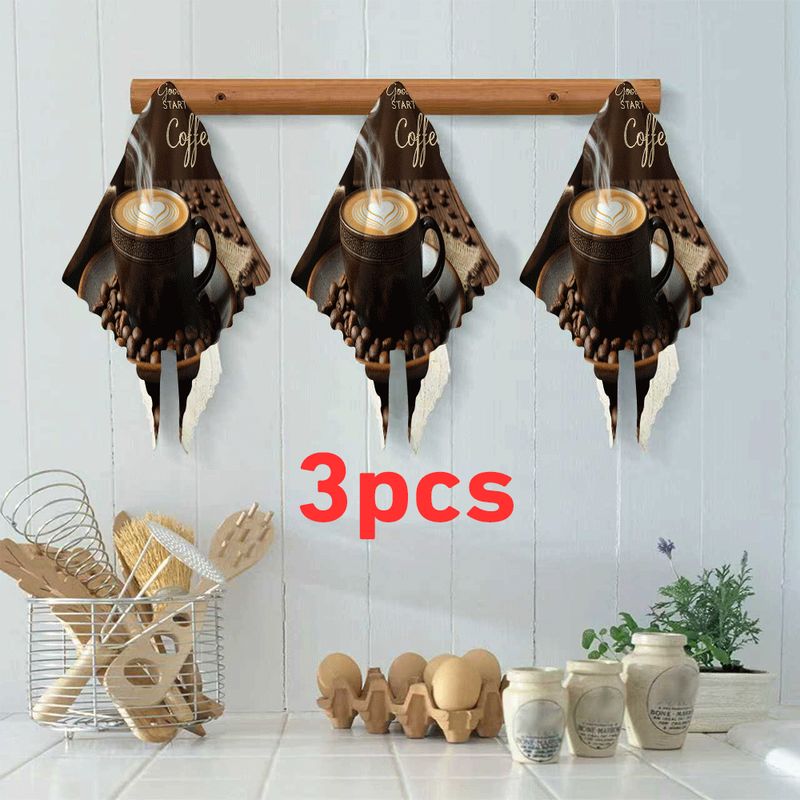 TEMU 3/6pcs Kitchen Dish Towels With Steaming Coffee Pattern, Reusable Cleaning Cloths, Microfiber Scrub Cloths, Highly Absorbent And Easy To Clean,