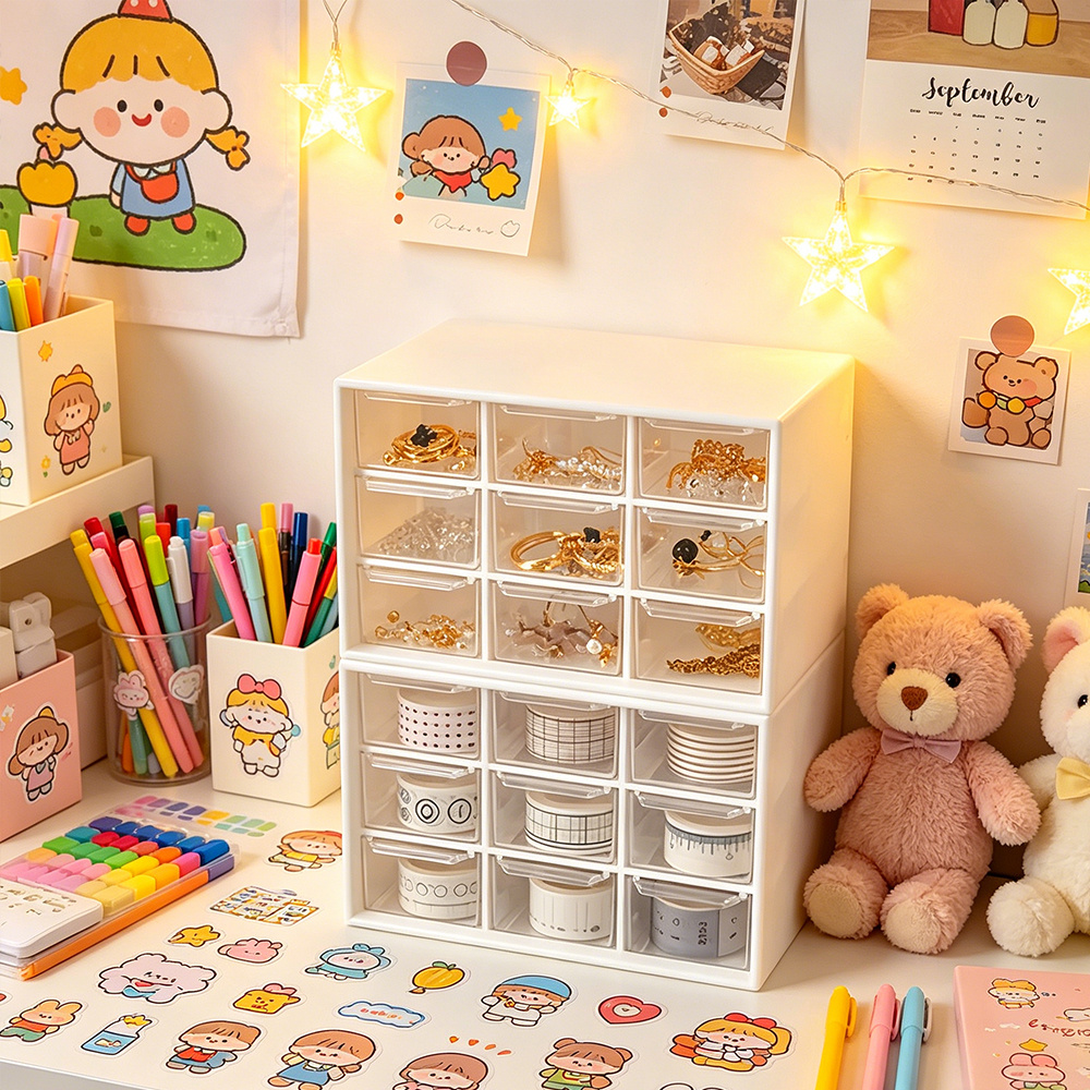 Schreibtisch-Organizer Mit 3 Acryl-Schubladen – Stapelbar, Transparent-weiß, Für Bürobedarf, Kosmetik Oder Snacks – Platzsparend Und Stabil