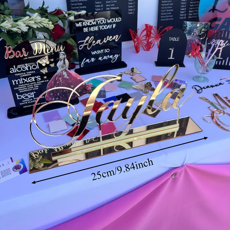 TEMU [2d Flat] Personalized Acrylic Name Signs, Name Display Panels, Decorations For Events And Weddings, Contemporary , Tabletop Ornaments, Room
