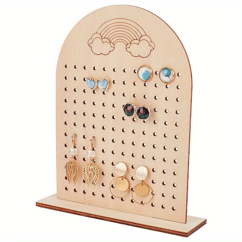 TEMU Set da 1 Espositore Elegante per Orecchini in Legno Naturale con per Appendere e Ripiano - Organizzatore da Tavolo per Gioielli, per Orecchini,