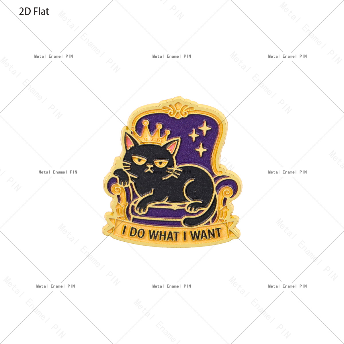 TEMU Plat 2D, Plat 2D 1 pièce Épingle en émail "Je Que ", Broche de revers en alliage de Chat Espartel et Drôle avec Couronne sur Violet, Épingle