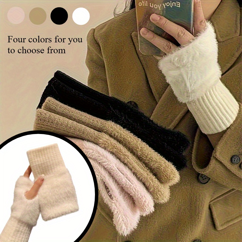Women's Fingerless Gloves, Soft Warm Winter Gloves with Non-Slip Design