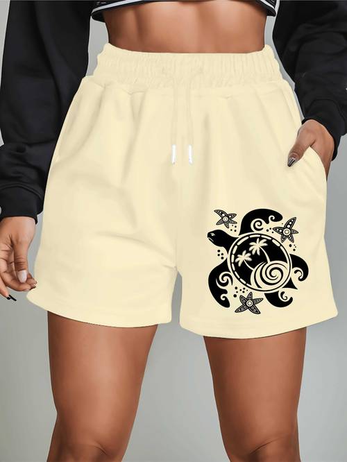 pantaloncini da bagno donna con stampa di tartarughe, palme e marine - shorts estivi per spiaggia, surf, snorkeling e piscina, lunghezza media e versatile (design con tartarughe, palme e marine) - facili da lavare a