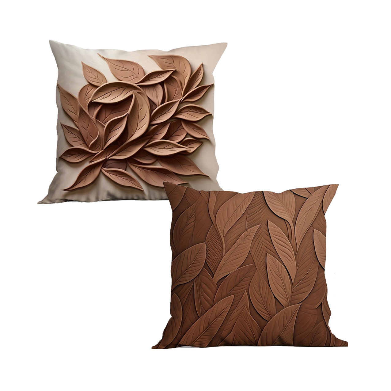 

2pcs Brown Leaf Embossed Decorative Pillow Covers 18x18 Inches - Soft Polyester, Zip Closure, Living Room, Bedroom, Office Sofa - & Holiday Decor (pillow Insert Not Included)