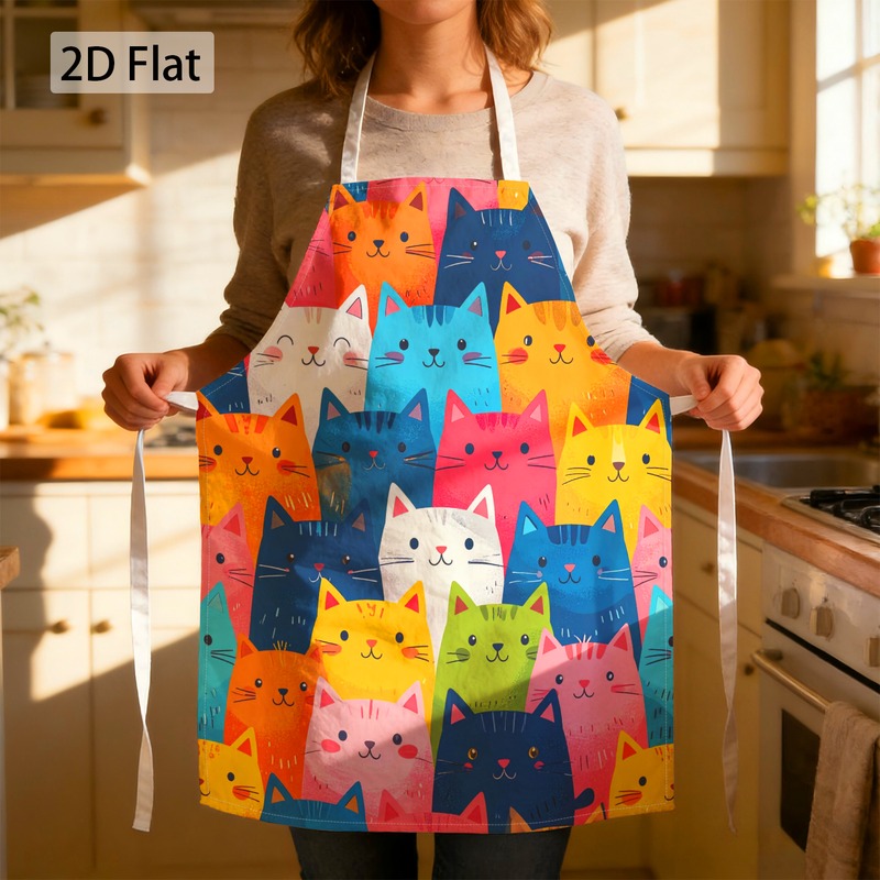 TEMU Tablier plat 2D 1 pièce pour amoureux des chats, tablier de chef avec motif graphique , de chats amusants et colorés, impression , tablier de