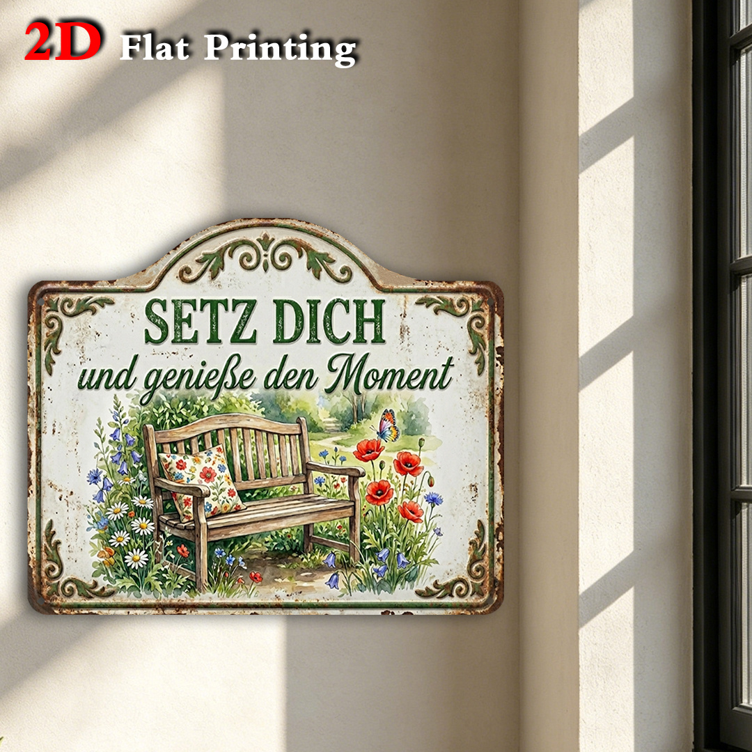 TEMU 2d Flat, [2d Flat] 1pc German Garden Bench Quote Plaque With German Wall Decor - Modern Minimalist /outdoor Decoration Suitable For Living Room,