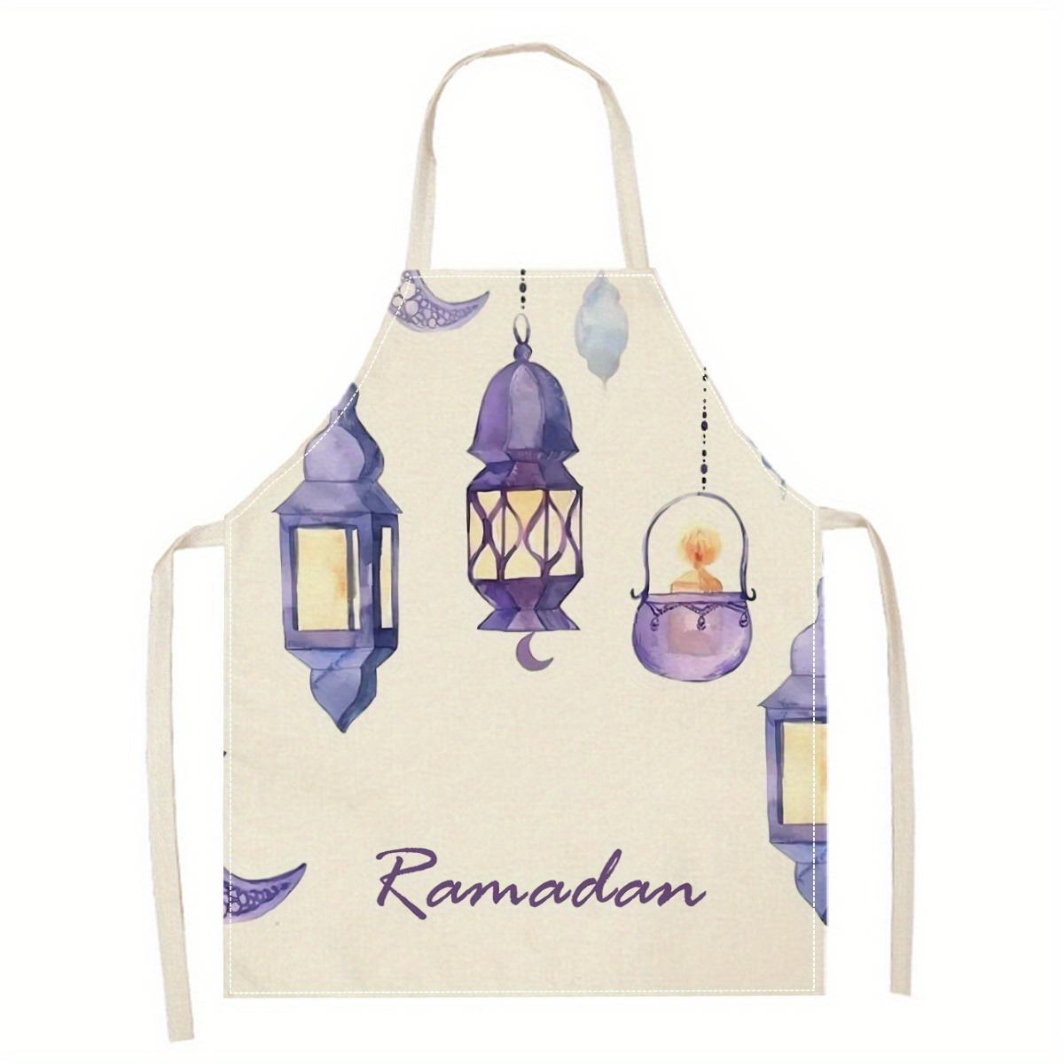 

1pc Ramadan Kerosene Lamp Pattern Apron - -friendly , Woven, 174gsm, Kitchen & Baking Apron For Cooking And Cleaning