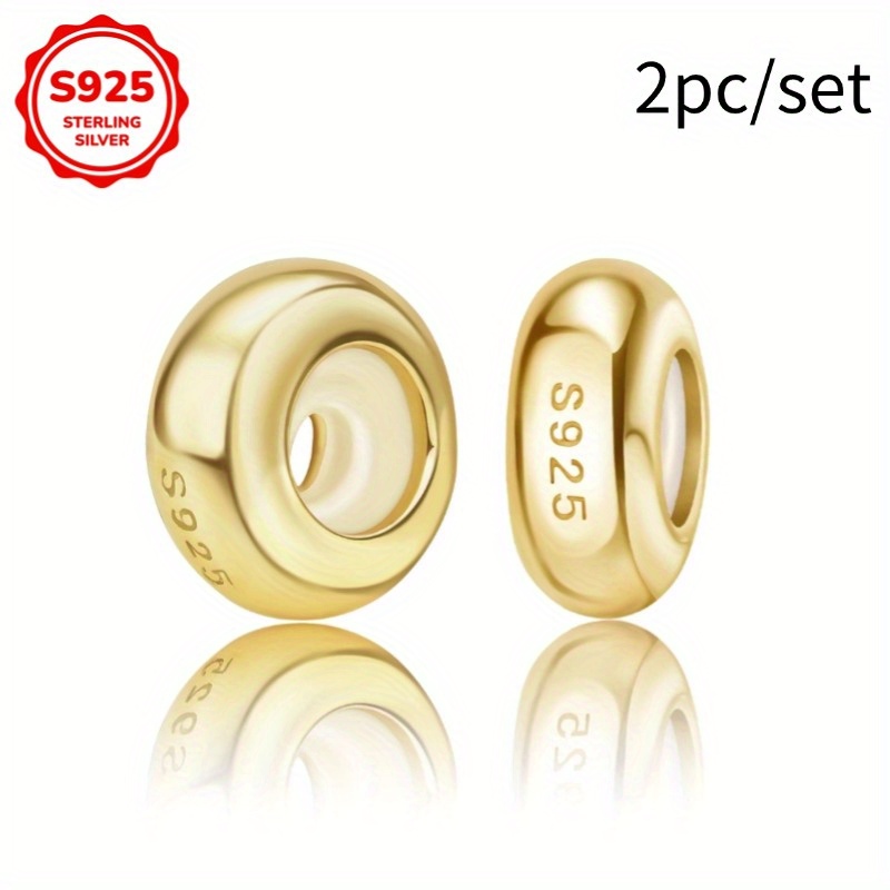 Image of 2pcs Of 925 Sterling Silver Golden Silvery Rose Golden Positioning Safety Charm Beads, Suitable For Bracelets, Necklaces, Engagement Birthday Gifts