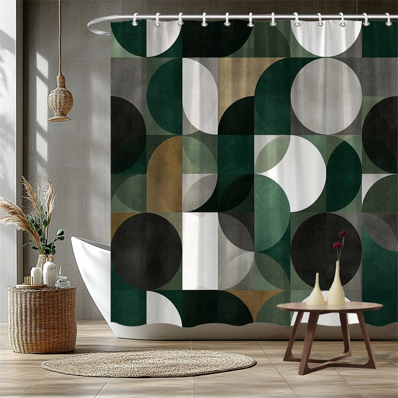 TEMU 1 Extra- Shower Curtain Featuring A With Green, Beige, And White Circles. Made From Machine-washable Polyester Fabric, This Elegant Bath Curtain