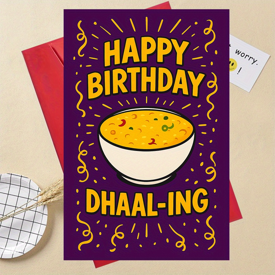 TEMU 1pc Greeting Card + Envelope "happy Birthday Dar" Greeting Card, Fun Indian Food Pun Greeting Card, Suitable For , Unique Party Gift, For Food