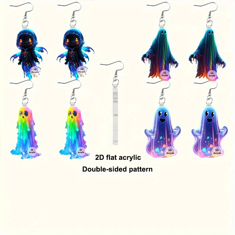 TEMU 2d Flat, 4 Pairs Acrylic Pumpkin Pendant Earrings - Double-sided Y2k Elegant Design, Vibrant Rainbow & Colors, Stainless Steel Hooks For