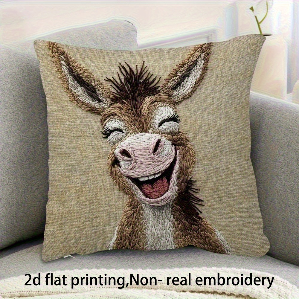 TEMU 2d Flat Print, 1 Donkey Art Pillowcase - Farmhouse & Decorative Cushion Cover, Soft And Smooth Polyester Short Plush Fabric, Embroidery,