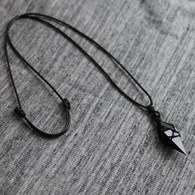 TEMU Cross-border Pendulum Natural Obsidian Pendant Men's And Women's Starry Sky Rhombus Necklace Couple Gift