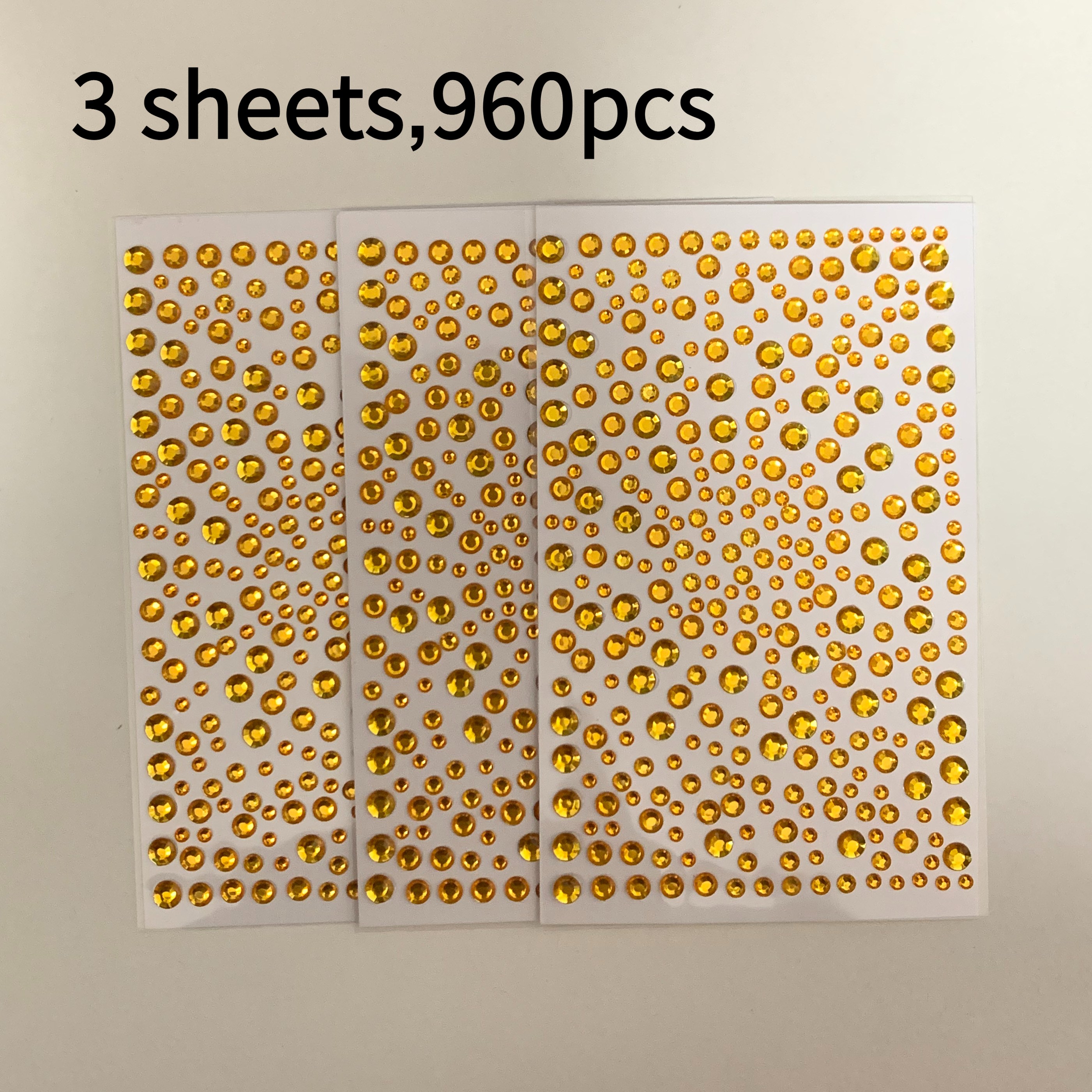 TEMU 3 Sheets Of 960 Golden 3d Rhinestone Stickers- Multi Size Circular And Teardrop Glitter Stickers For Facial Decoration, Makeup, Nail Art, Diy