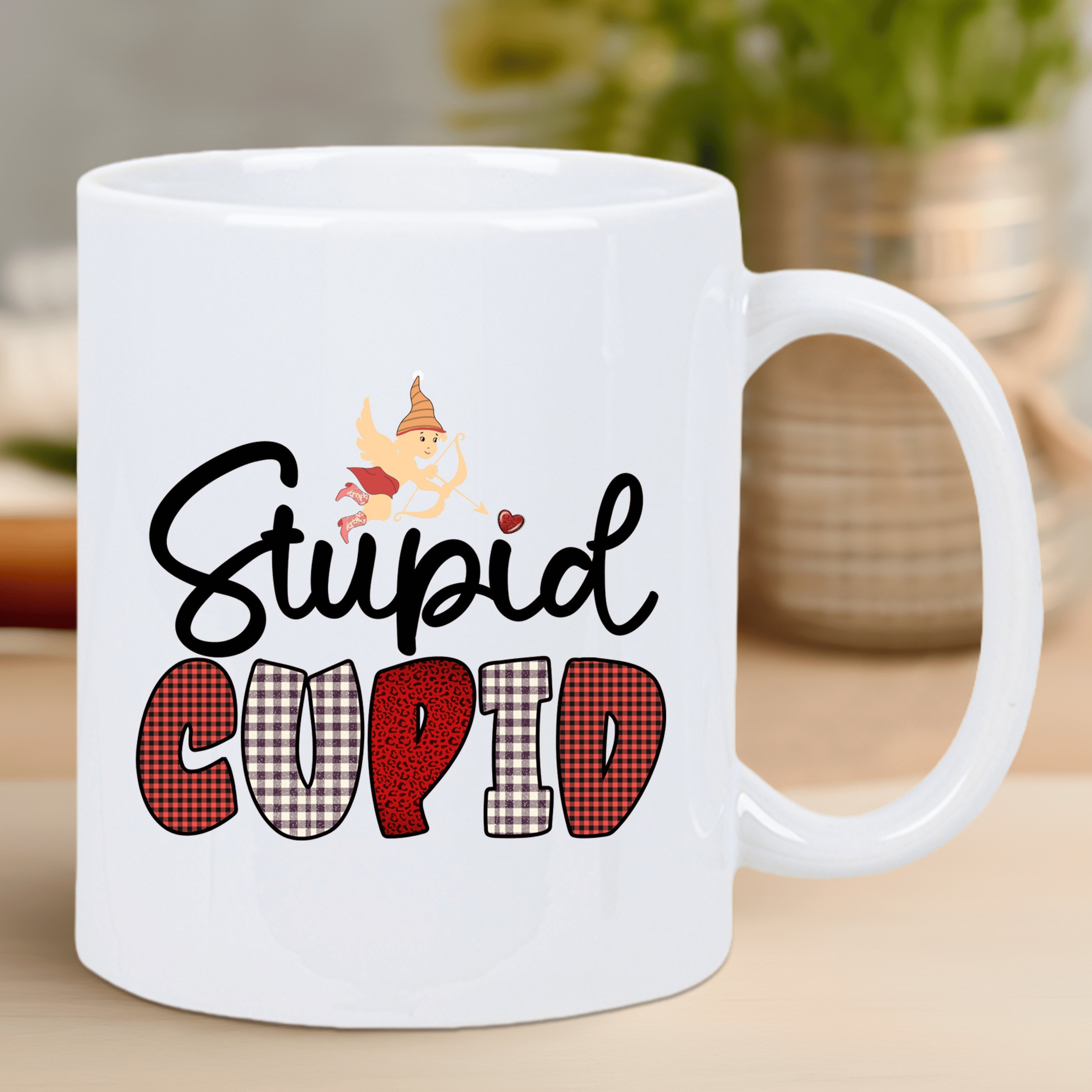 stupid cupid ceramic coffee mug reusable hand wash   with red black gnome design perfect gift for   men women   mug whimsical cupid theme reusable mug details 0