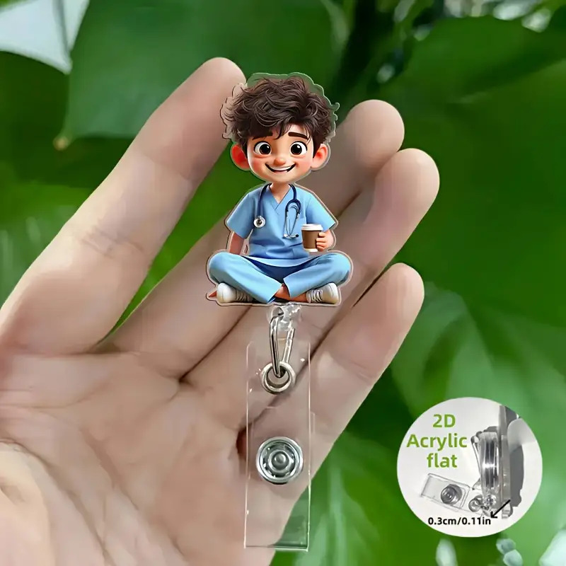 TEMU 1pc Clip para de Enfermero Masculino en Acrílico 2D - Soporte Retráctil para , Duradera, Adecuado para de Medicina y Enfermeras Internas -