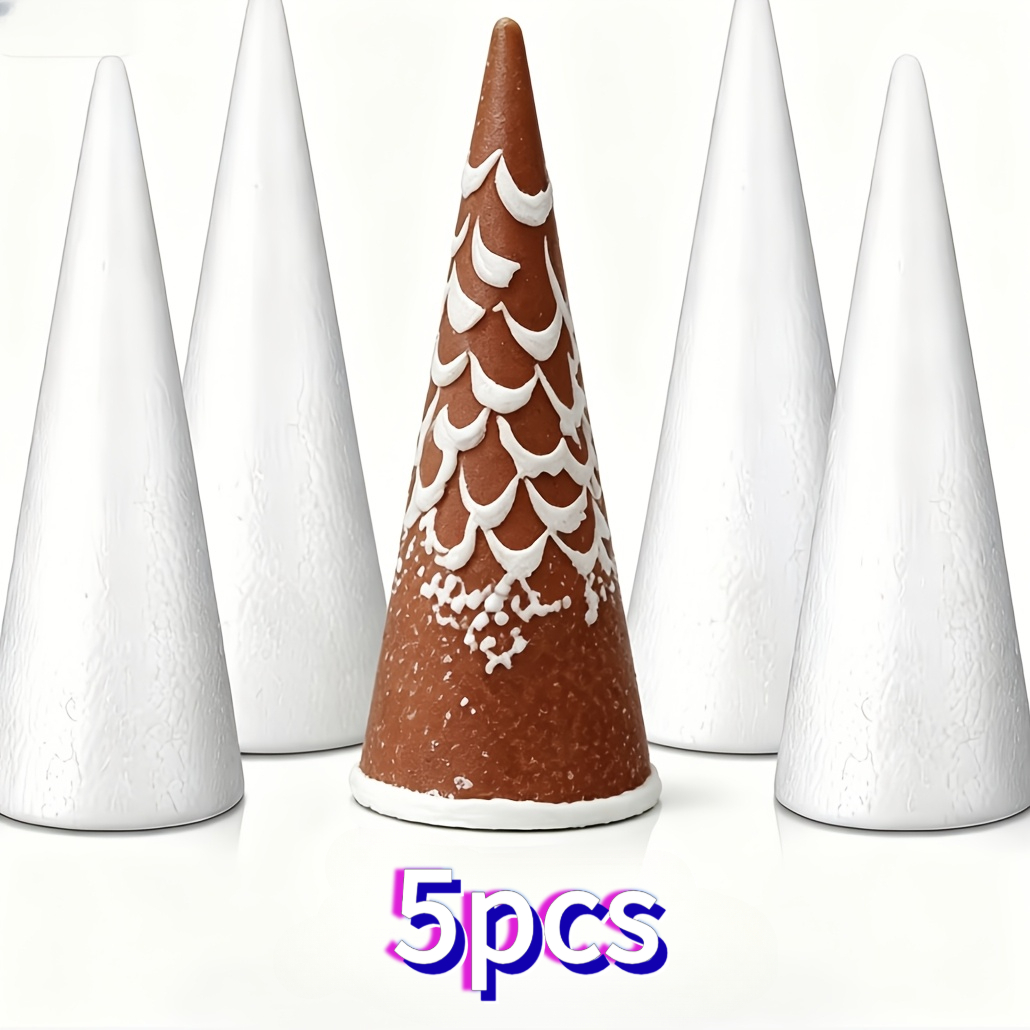 TEMU 5pcs White Christmas Foam Cone Blanks, Large Polystyrene Cones For Christmas Tree, Gnome Ornaments Making, Party Craft Supplies