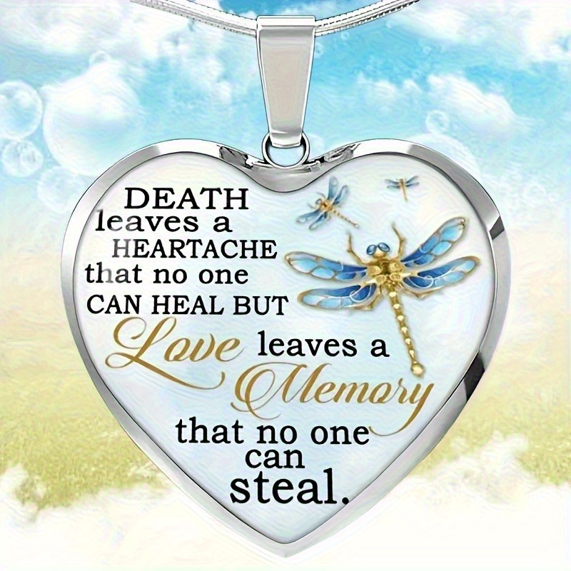 TEMU 1pc Text Pattern Pendant Necklace, Heart-shaped Alloy Glass Pendant, Romantic And Fashionable Jewelry Accessory, Perfect For Christmas Gifts,