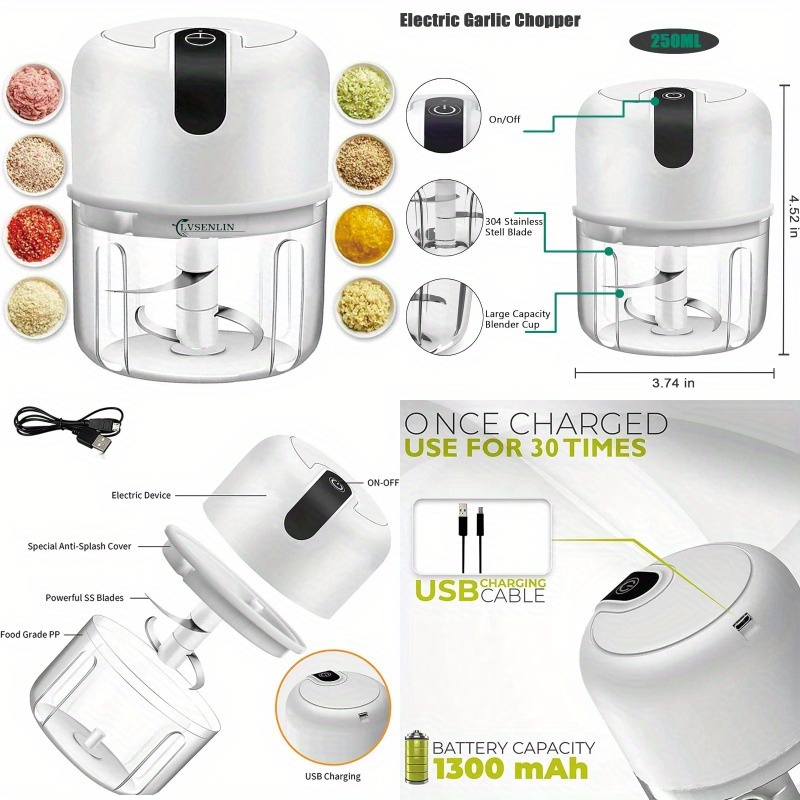 8.45oz electric garlic chopper, a compact and   grinder,   chopping garlic, onions, and blending   foods like ginger, chili, and meat., food processor electric, electric food chopper, food processor for kitchen, mini food processor, mini food chopper, chopper for food and vegetable, vegetable and fruit chopper, vegetable slicer and chopper, vegetable chopper, kitchen gadget, food processor, onion chopper Product details 0
