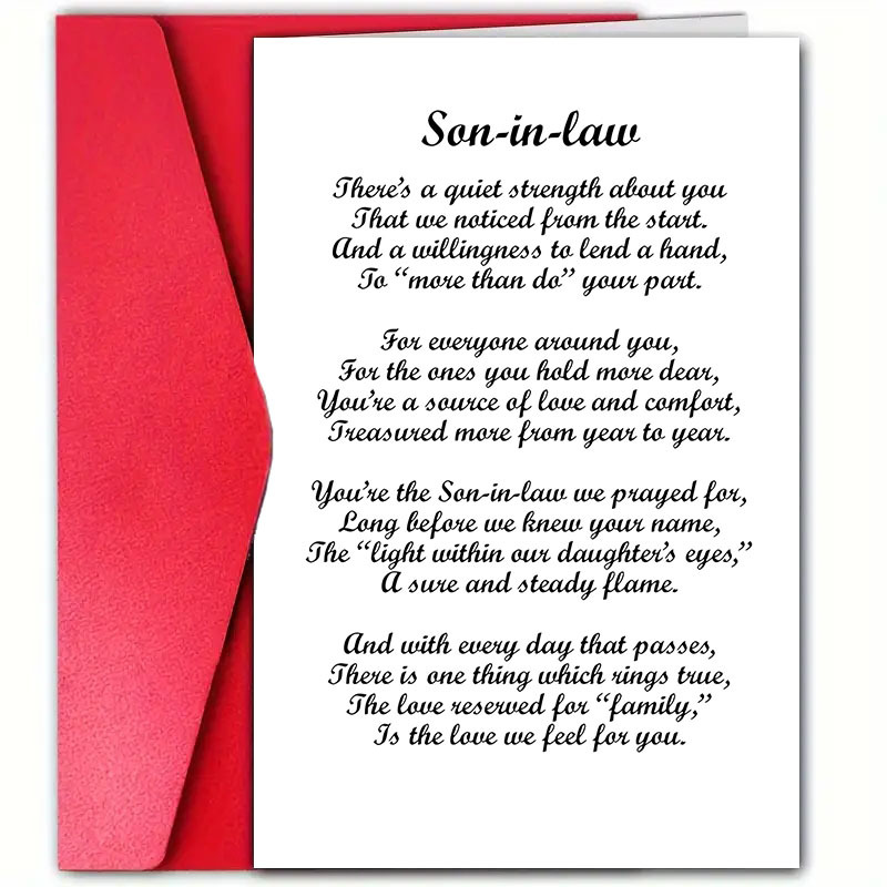 

1pc Son-in-law Birthday Card With Envelope – Poem For , , And Gratitude (12cm X 18cm), Birthdays, Celebrations,