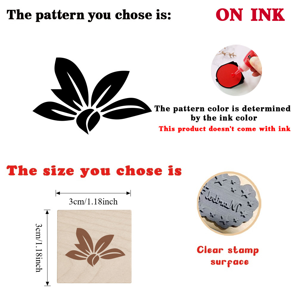 Five-Petal Lotus Silhouette Rectangle Wooden Rubber Stamp