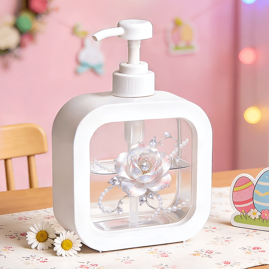 TEMU Dispenser per bagno con pompa manuale - Elegante design con a forma di perla, diamante e rosa, per bagni, cucine, lavandini - per , detergente