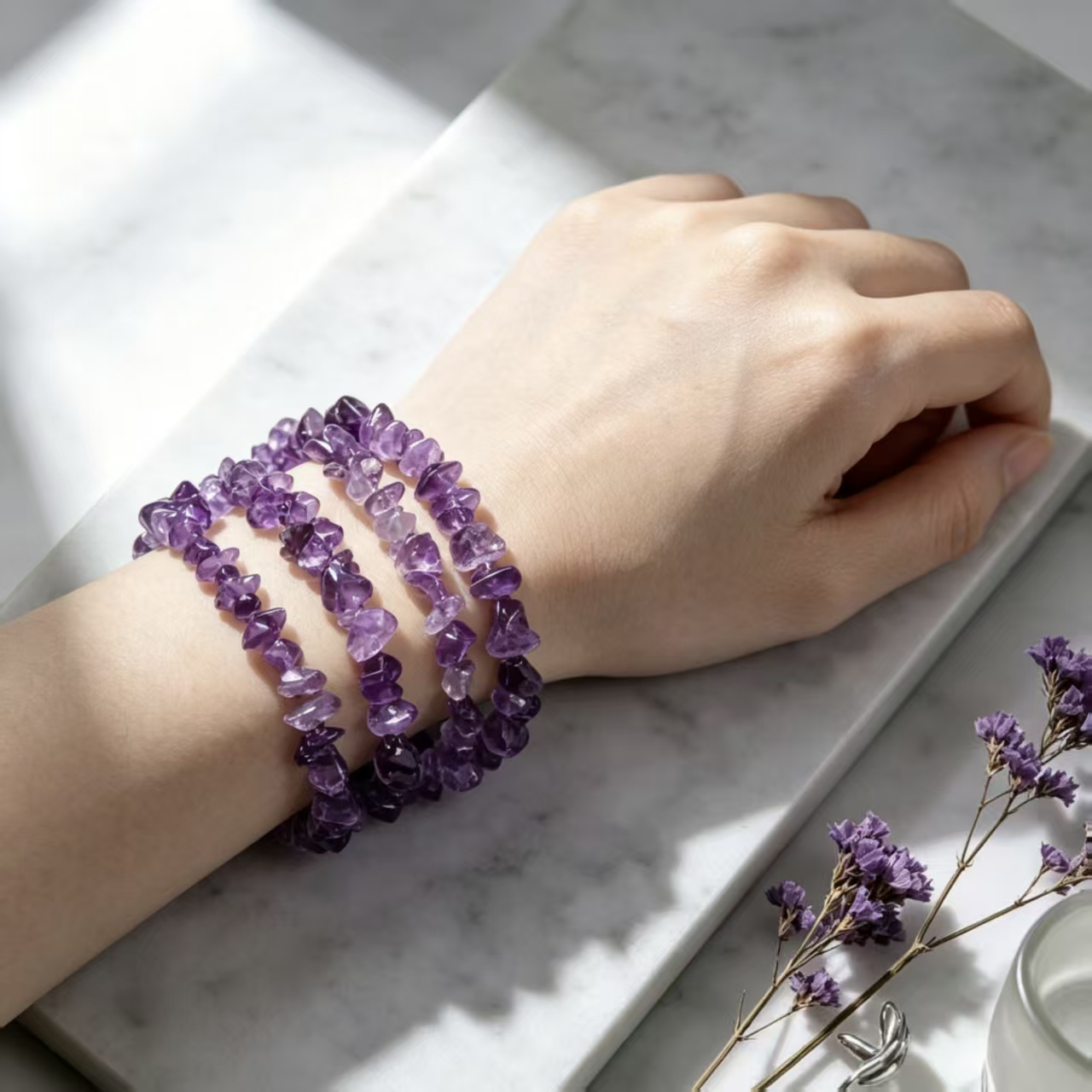 3pcs Bohemian Crystal Bracelets for Women, Elastic Stretch