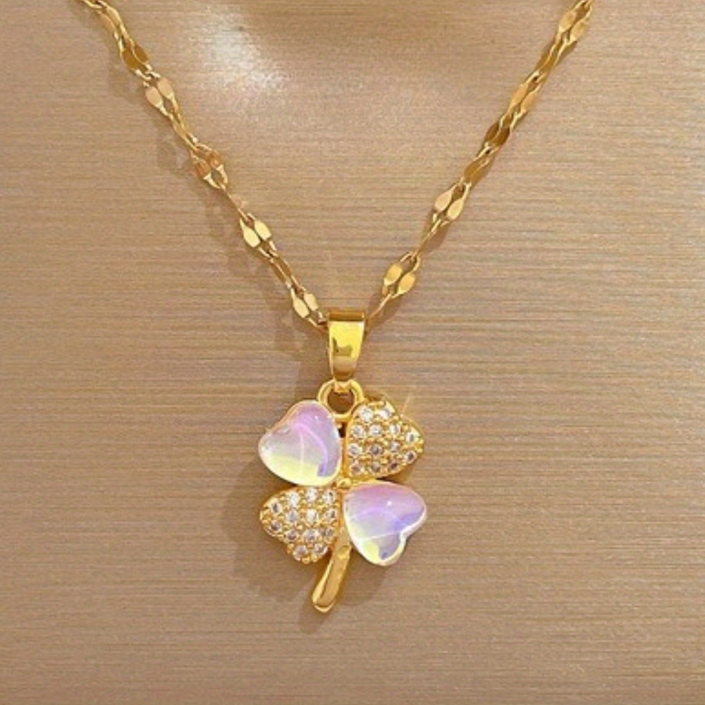 TEMU Colgante de Iridiscente Collar de Acero Inoxidable Titanio Cadena Ajustable para Clavícula Joyería para Mujeres Elegante Idea de Regalo Boho