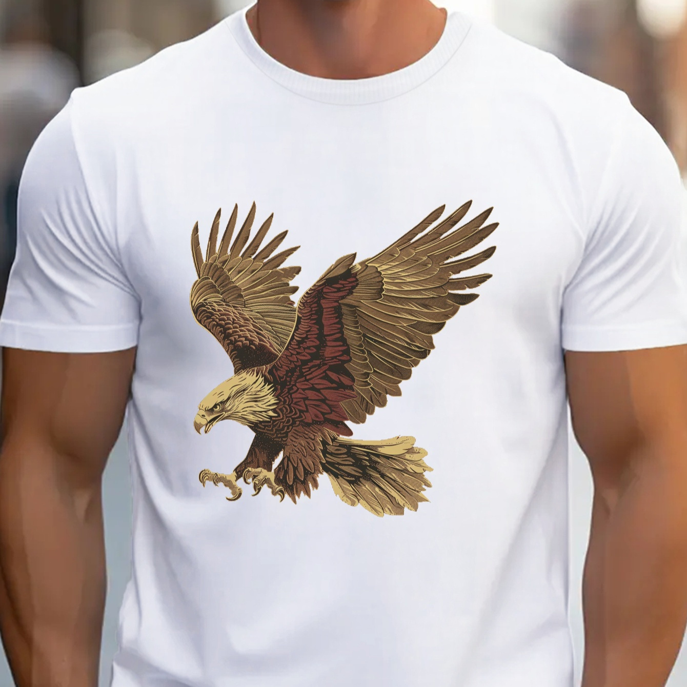 

Eagle Printed Men's Comfortable T-shirt, Suitable For All Wearing 180g Pure Cotton Casual Sports Short Sleeved T-shirt