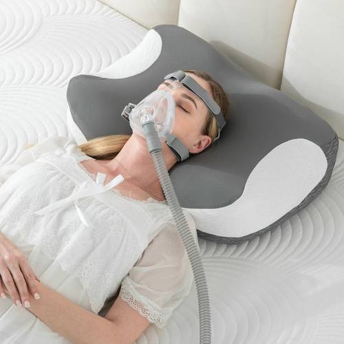 CPAP Kissen für Seit, Rücken- und Bauchschläfer, ergonomisches, konturiertes Kissen zur Vermeidung von Luftlecks und Maskendruck, Cervical Nackenkissen für alle CPAP-Nutzer, einstellbare Festigkeit und Höhe mit herausnehmbaren Einsätzen
