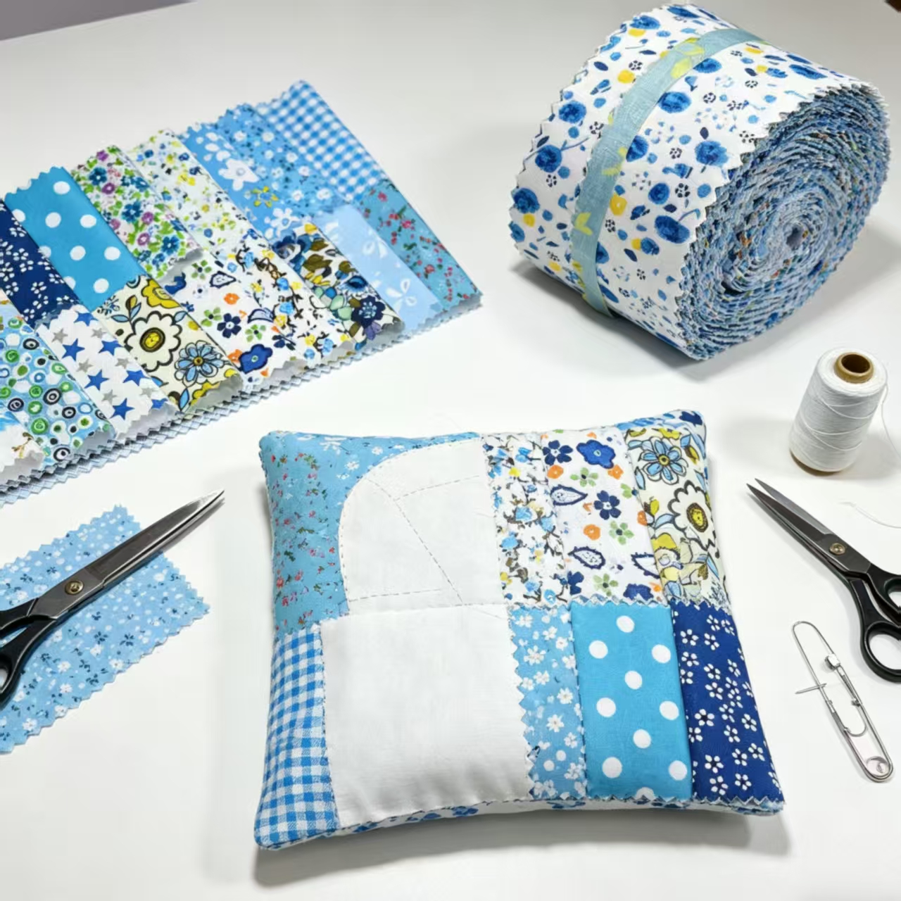 TEMU A Set Of 40 Rolls Of Blue Quilted Fabric With A , Ideal For Sewing, Making , Crafts, And Materials For Bow Ties, Cushions, Beds, And Quilts