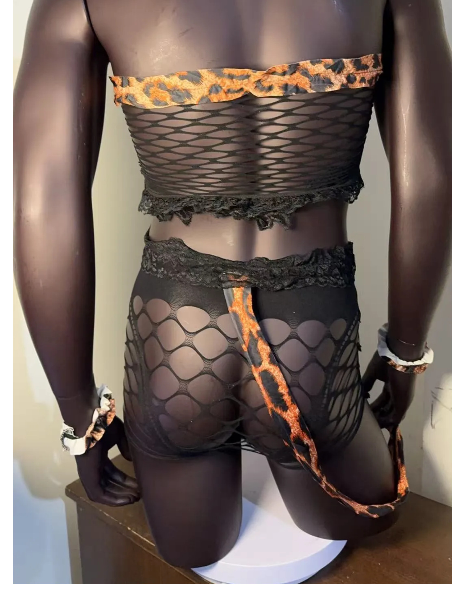 plus size mens leopard print mesh lingerie european   seductive   uniform 4pcs set Product details 10
