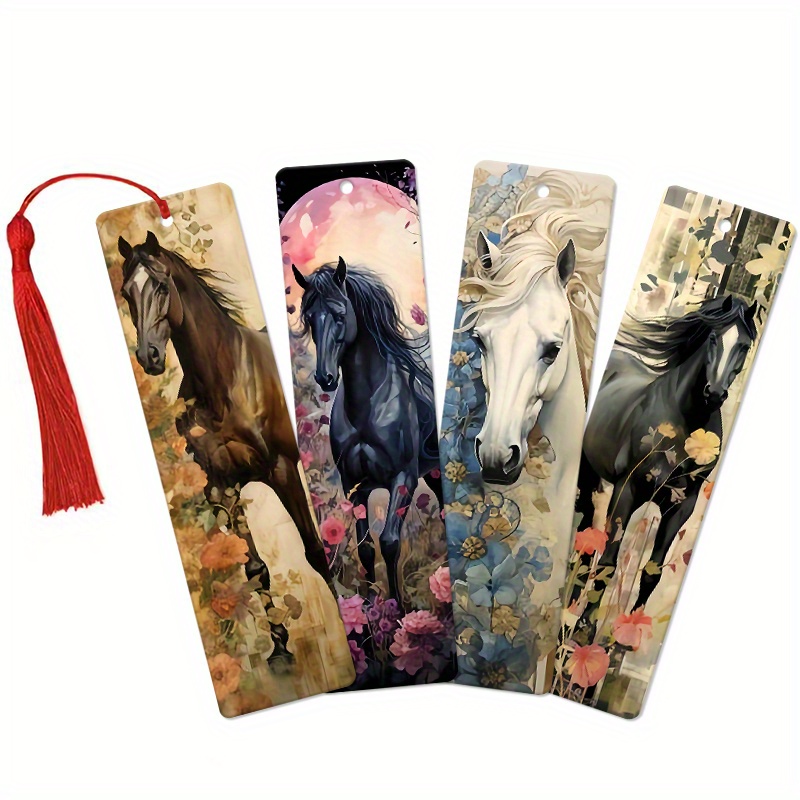 Image of 4 Wooden Bookmarks With Decoration And Printed Patterns - Colorful , Decorative Book Markers, Suitable For Books, Diaries, Notebooks, And Journals | Vintage Aesthetic | Decorative Markers