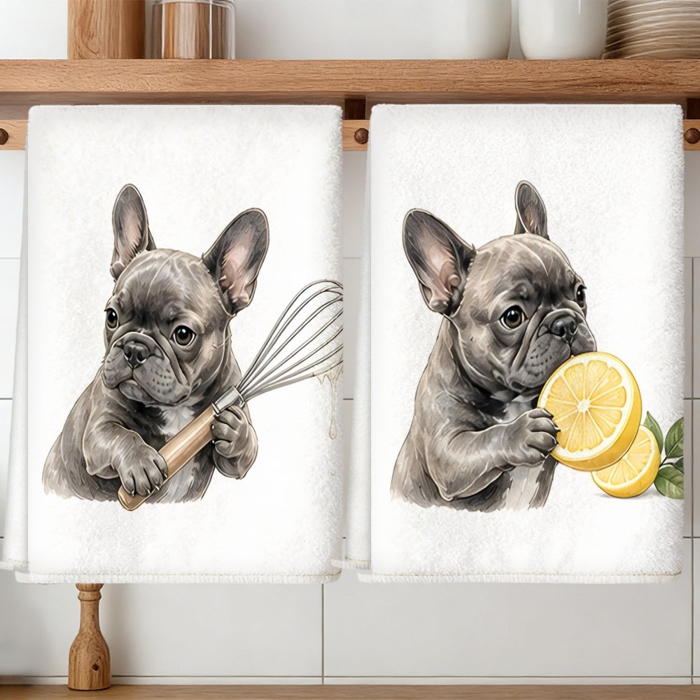 TEMU O 2pcs Kitchen Towel,soft Absorbent Microfiber Tea Towel, Decorative Housewarming/birthday Gifts For Mom, , Neighbors,french Bulldog Print Tea