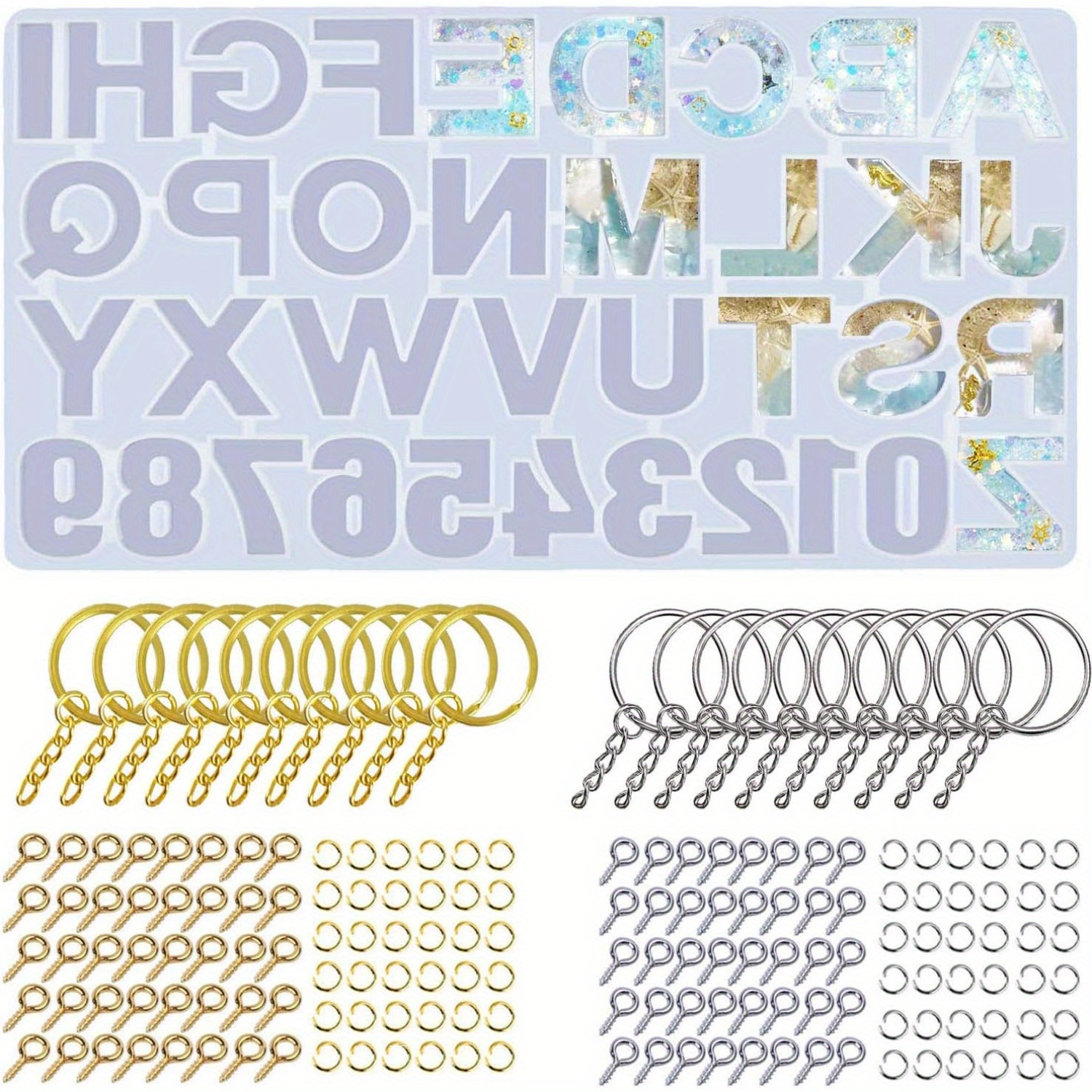 TEMU Alphabet Silicone Molds For Resin Letter Number Epoxy Casting Molds Keychain Making Kit