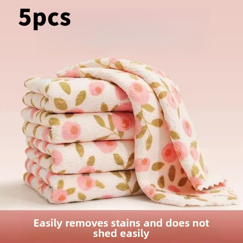 TEMU 5pcs Coral Cleaning Cloths, High Absorbency Towels, Quick-drying Wipes For Kitchen, Bathroom, And Car, Square Dishcloths, Farmhouse Style Home