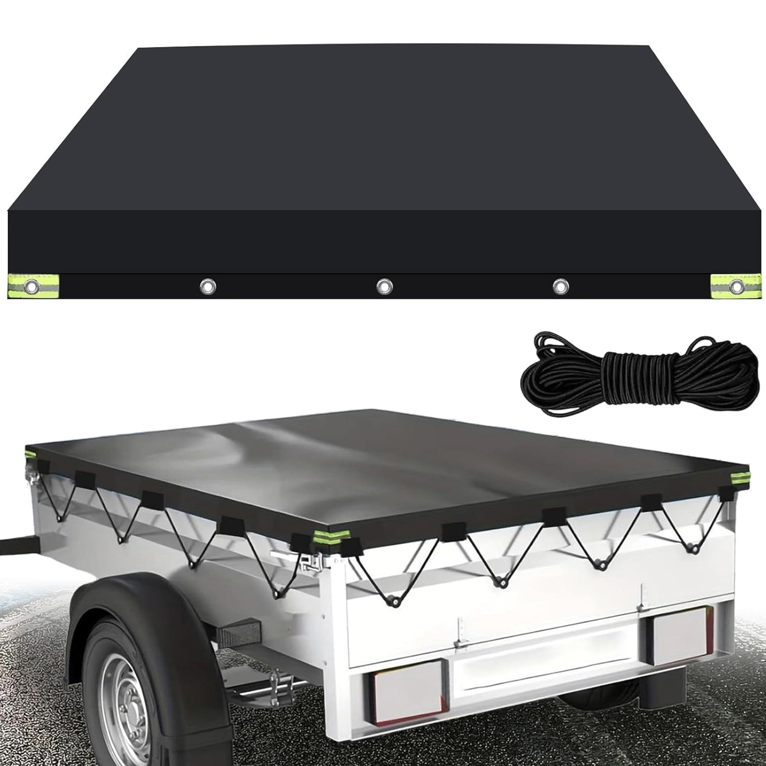 Image of Heavy-duty Dustproof Folding Trailer Cover Compatible For Lawn Tractor, Utility Wagon, Dump Cart, Rv & - -weather Canvas Cover For Towing Trailers 210*115*10cm