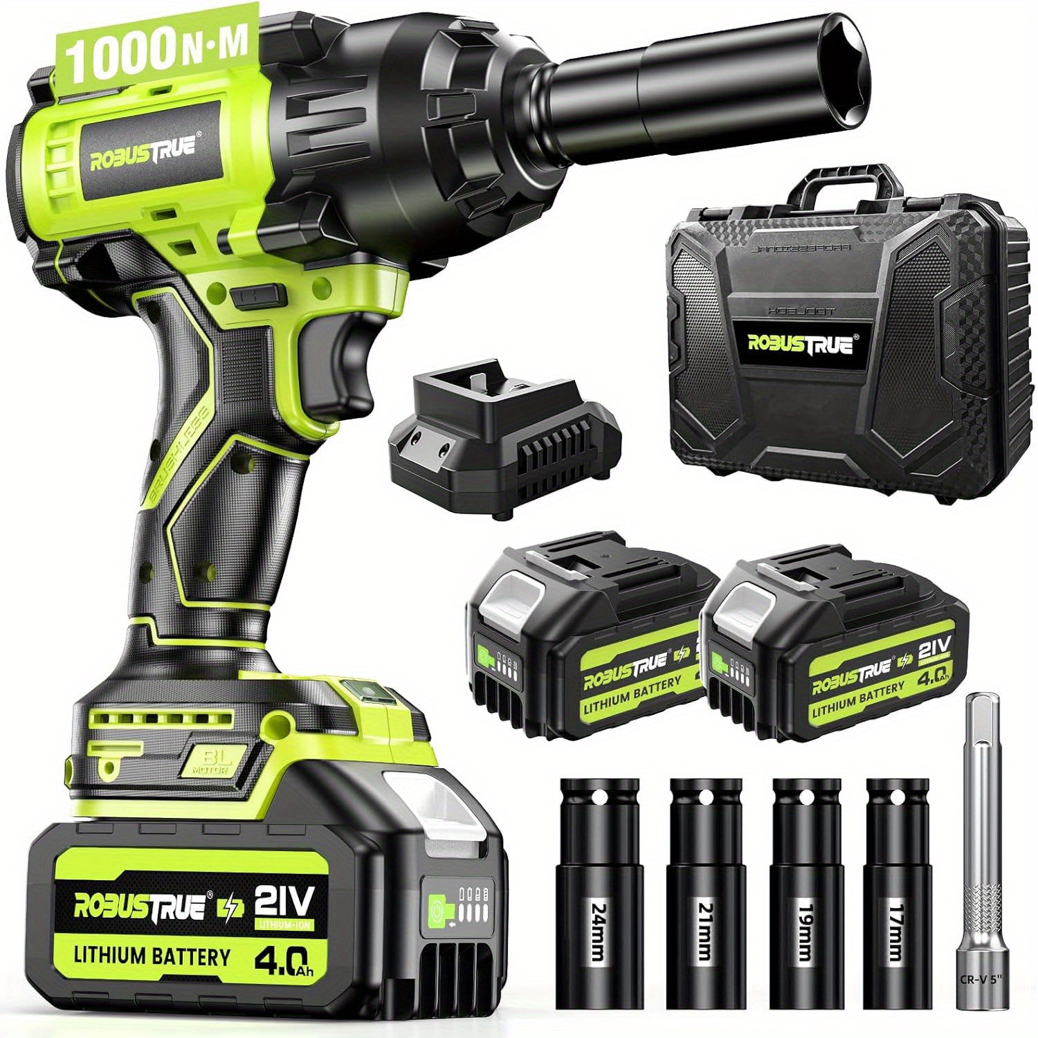 Cordless Impact Wrench Kit 1/2 Inch - 740 Ft-lbs Max Torque, Brushless, With 2 Batteries