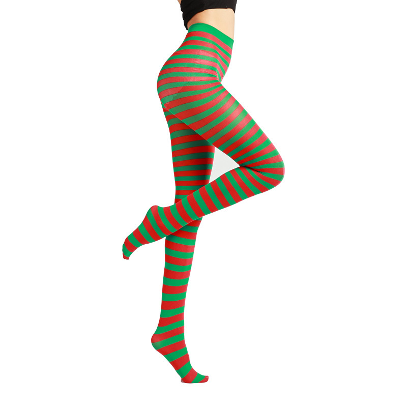 TEMU A Pair Of Women's Christmas Striped Tights, Stretchy Candy Cane Tights, Festive Holiday Party Outfit Accessory, Soft And Comfy Full-length Socks