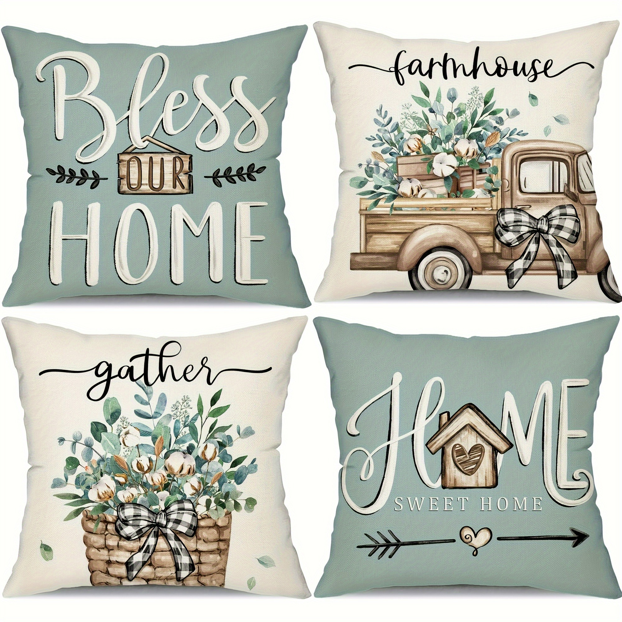 

4-pack Polyester Pillowcases, Hand Wash Only, Woven Decorative Cushion Covers With Zipper Closure, Soft & Comfortable Sofa Pillow Covers For - " " & " Sweet Home" Design (pillow Inserts Not Included)