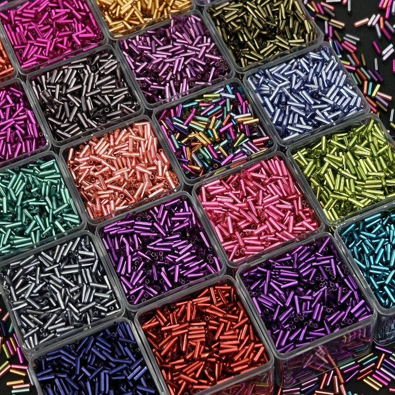 TEMU 1800pcs 75g Rainbow Christmas Beads - Silvery Filled Glass Tube Beads 2 X 6mm - Shiny Colorful Bulk Beads For Handmade Jewelry Making, Clothing